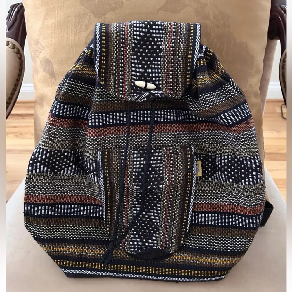 Pinzon Handmade Artisan Woven Multicolored Brown Backpack NWOT New!